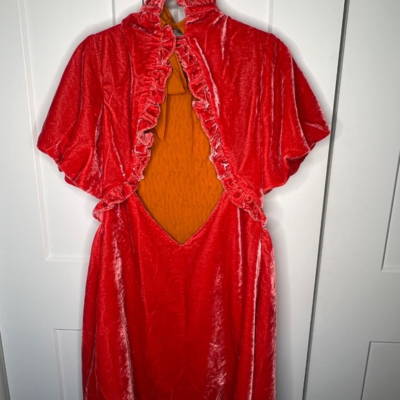 Free People Tangerine Gum Drop Open Back Velvet Mini Dress Women's Size Medium - Picture 6 of 8